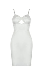 DIAMOND SUSPENDER BOW SLIM DRESS IN WHITE