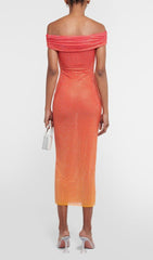 PINK OFF THE SHOULDER EMBELLISHED MIDI DRESS