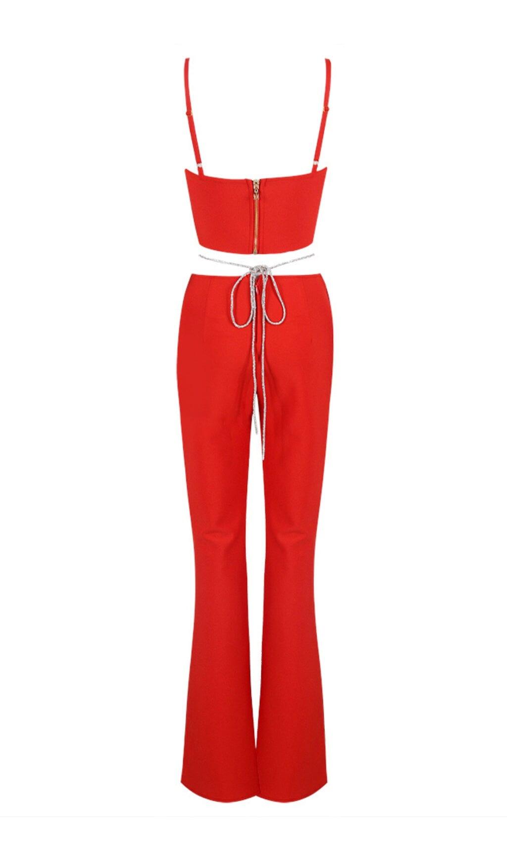 CORSET WIDE-LEGGED TWO-PIECE SUIT IN RED