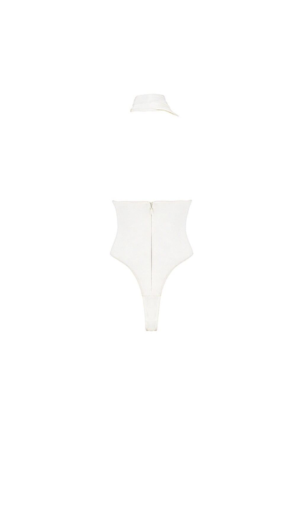 IVORY SATIN WRAP NECK BODYSUIT