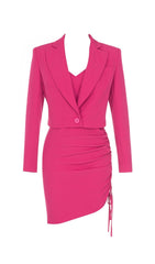 BARBIE PINK DRAWSTRING SLING SHORT SKIRT SUIT