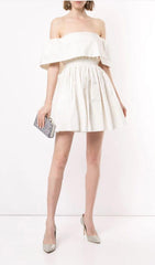 BANDEAU FLUFFY DRESS IN WHITE