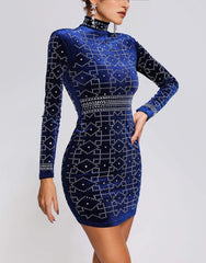 Deep Blue Velvet Mini Dress