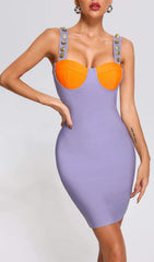 Purple Orange Bandage Mini  Dress