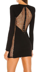 LACE PATCHWORK SEXY DRESS IN BLACK