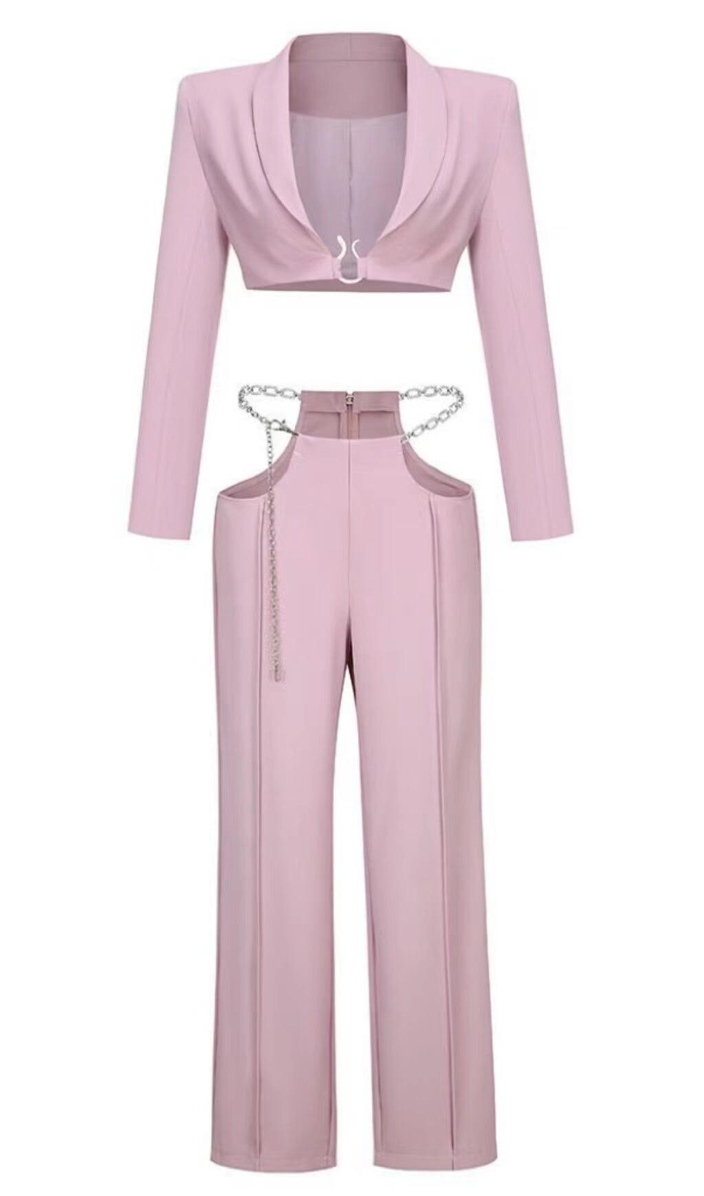 SNAKE BUCKLE WAISTBAND SUIT IN PINK