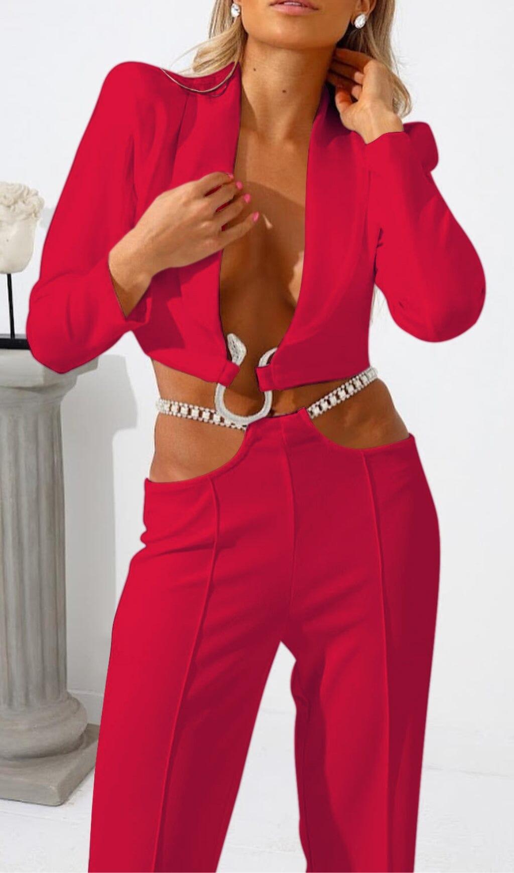 SNAKE BUCKLE WAISTBAND SUIT IN PINK