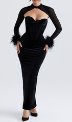 BLACK VELVET CORSET MAXI DRESS