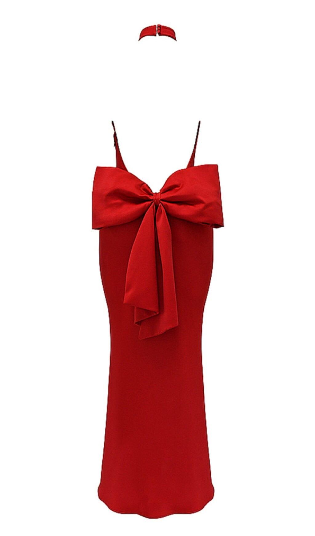 RED SATIN CORSET MAXI DRESS