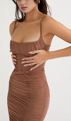 CORSET MAXI DRESS IN MOCHA