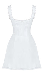 PIN TUCK MINI DRESS IN WHITE