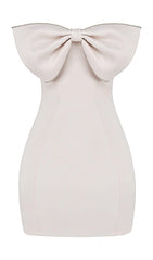 IVORY SATIN CRYSTAL EMBELLISHED BOW DRESS