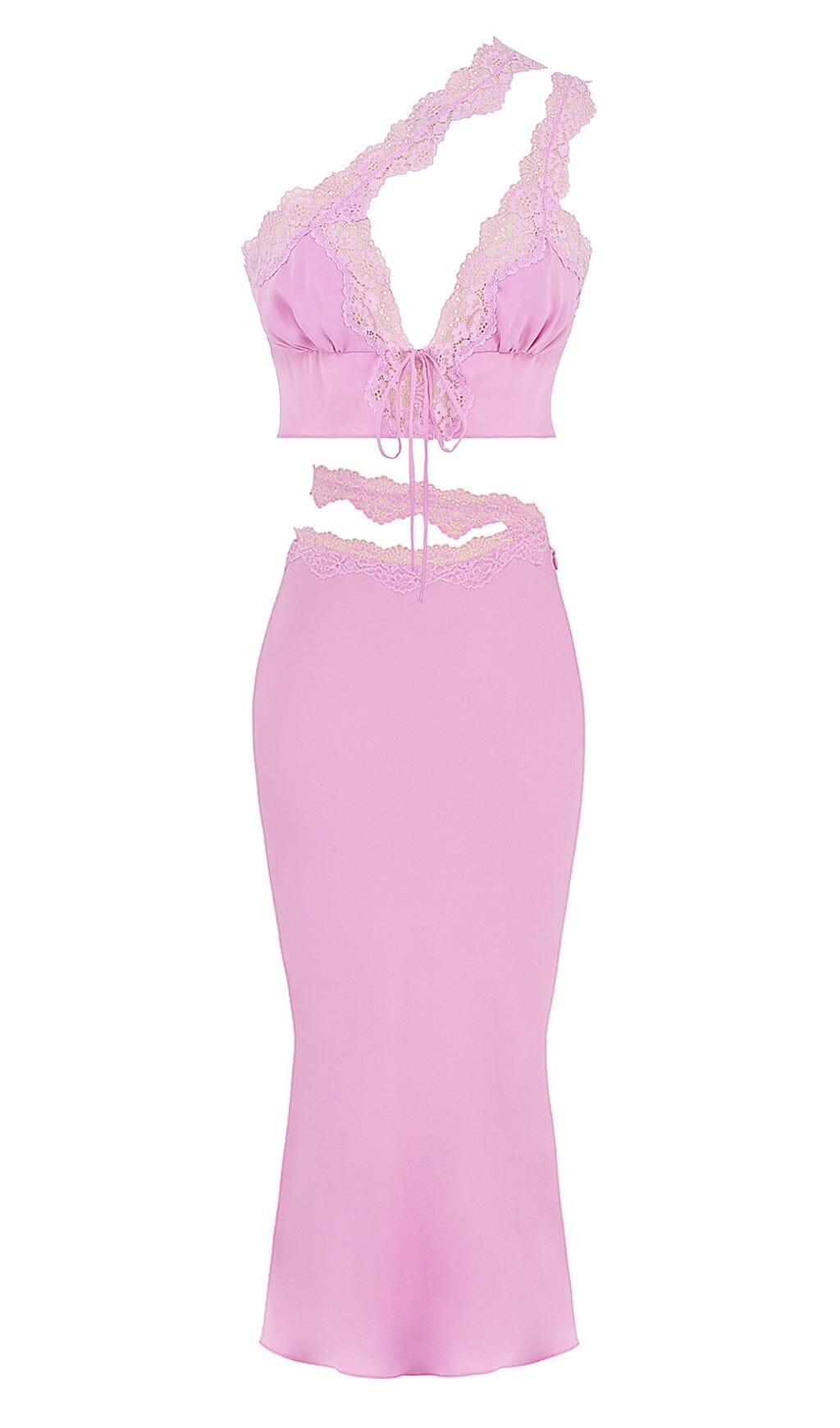 PINK LACE TRIM TWO PIECES SUIT