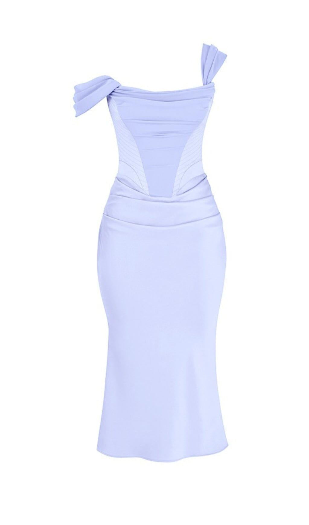 SKY SATIN CORSET MIDI DRESS