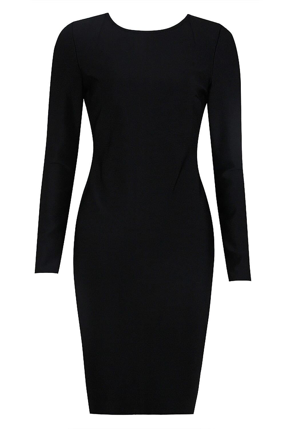 LONG SLEEVE  CRYSTAL BANDAGE MIDI DRESS IN BLACK