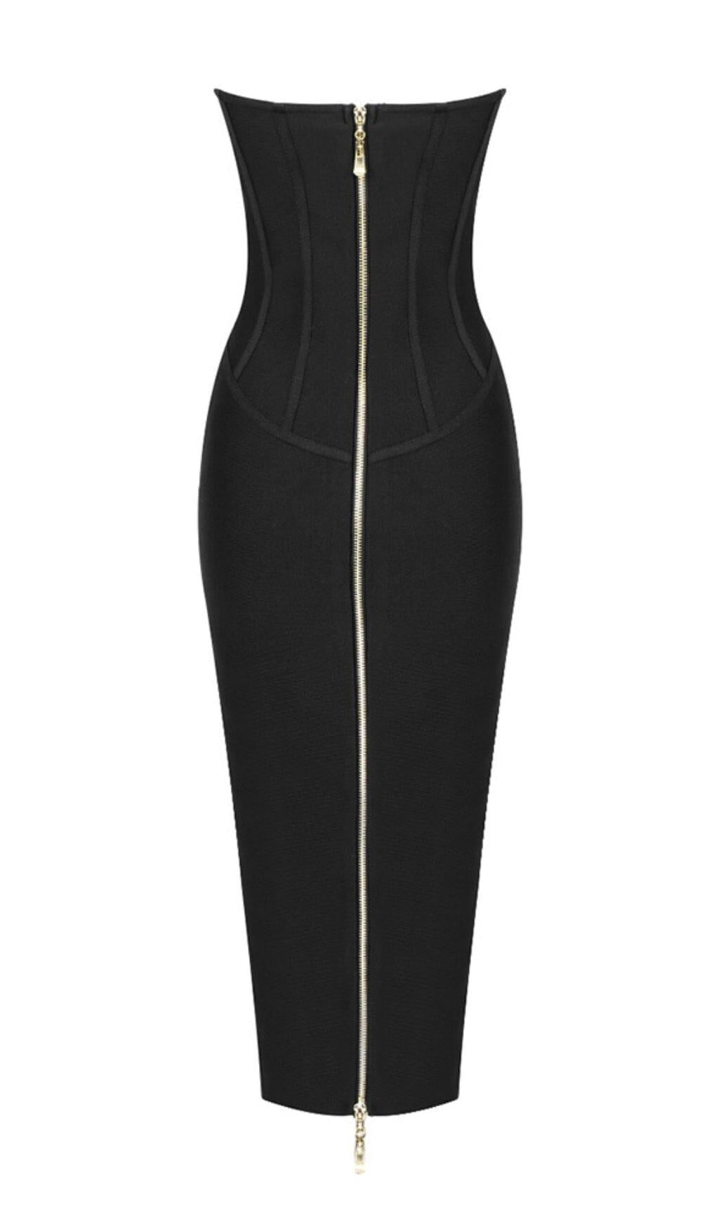 TUBE TOP TIGHT ZIPPER DRESS IN BLACK