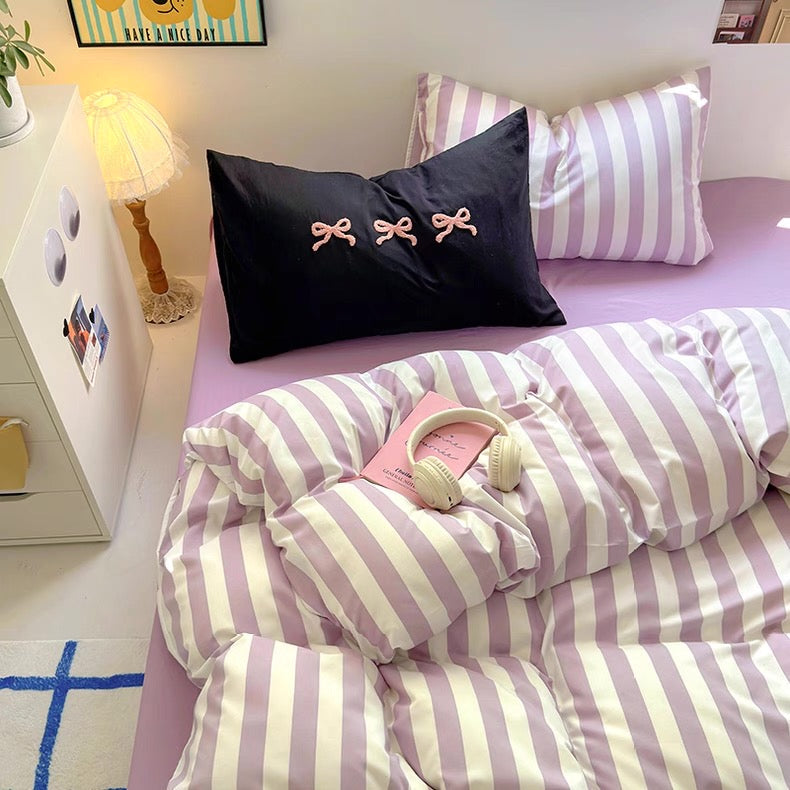 Purple Striped Cotton Bedding Set