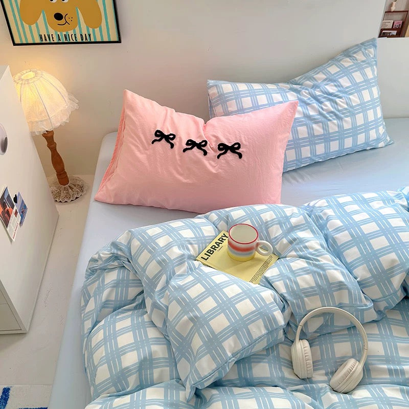 Beige Striped Cotton Bedding Set