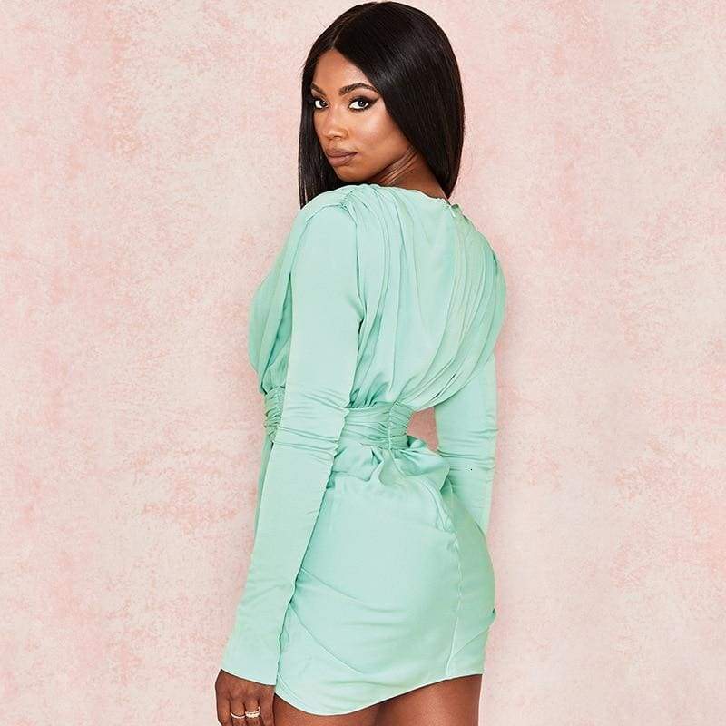 Long Sleeve Vintage Sexy Dresses Deep V Neck Fashion Solid Party Dresses Casual  Bodycon Short Dress Vestidos