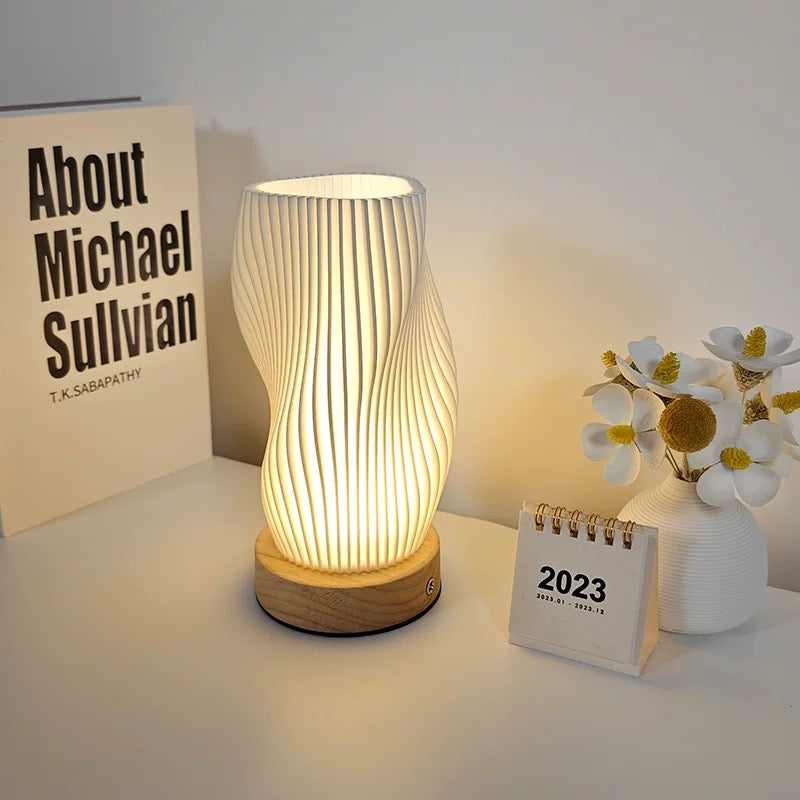 Cream Striped Desk Lamp