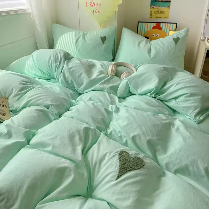 Mint Green Heart Bedding Set