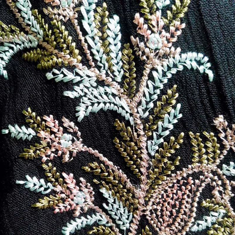 FashionSierra-New Floral Embroidery  Summer  Vintage   Beach  Deep V-neck  Long Sleeve  Party Boho Dress