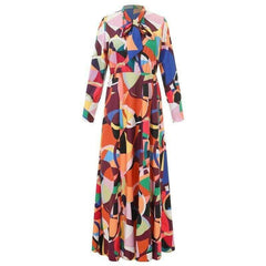 New Fashion Geometric High Neck Long Maxi Dress Ladies Summer Autumn Long Sleeve Evening Party Dress Sundress Plus Size