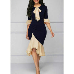 Lace Tie Up Empire Waist Cloth Splicing Girdling Party Dress