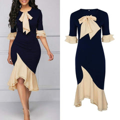Lace Tie Up Empire Waist Cloth Splicing Girdling Party Dress