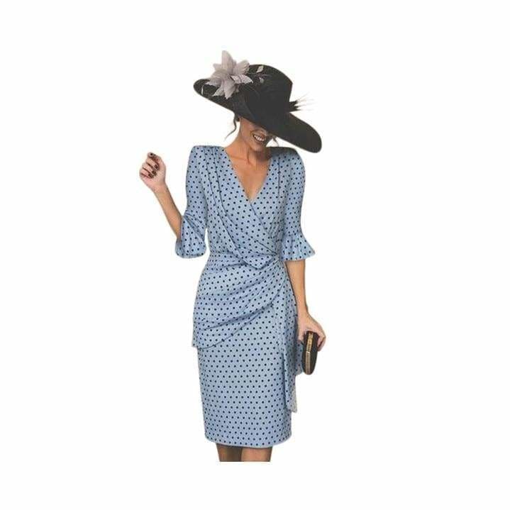 New Flare Sleeve Midi Pencil Dress V-neck High Waist Plus Size