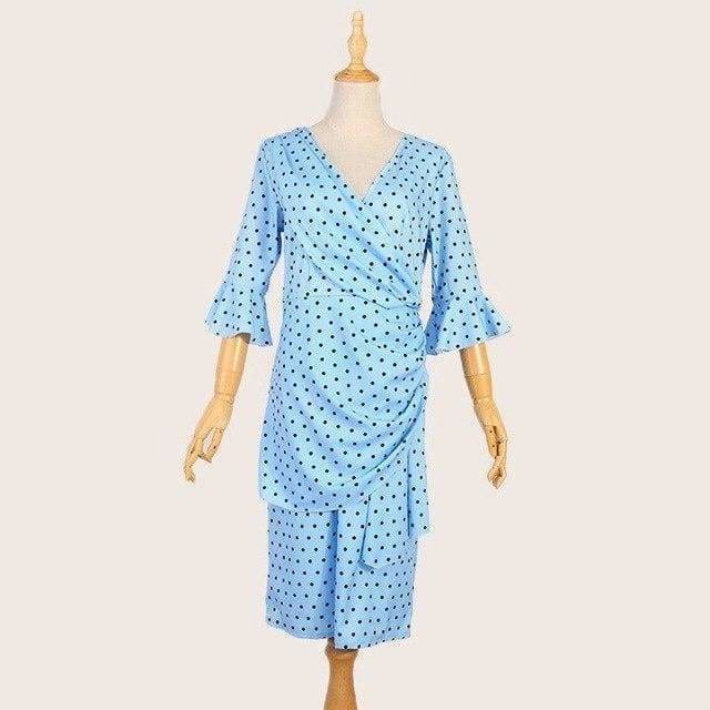 New Flare Sleeve Midi Pencil Dress V-neck High Waist Plus Size