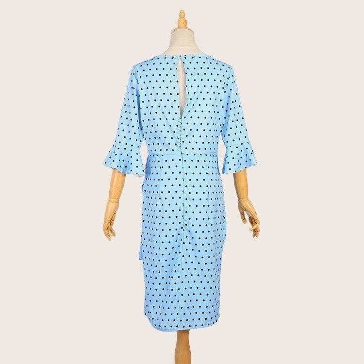 New Flare Sleeve Midi Pencil Dress V-neck High Waist Plus Size