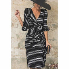 New Flare Sleeve Midi Pencil Dress V-neck High Waist Plus Size