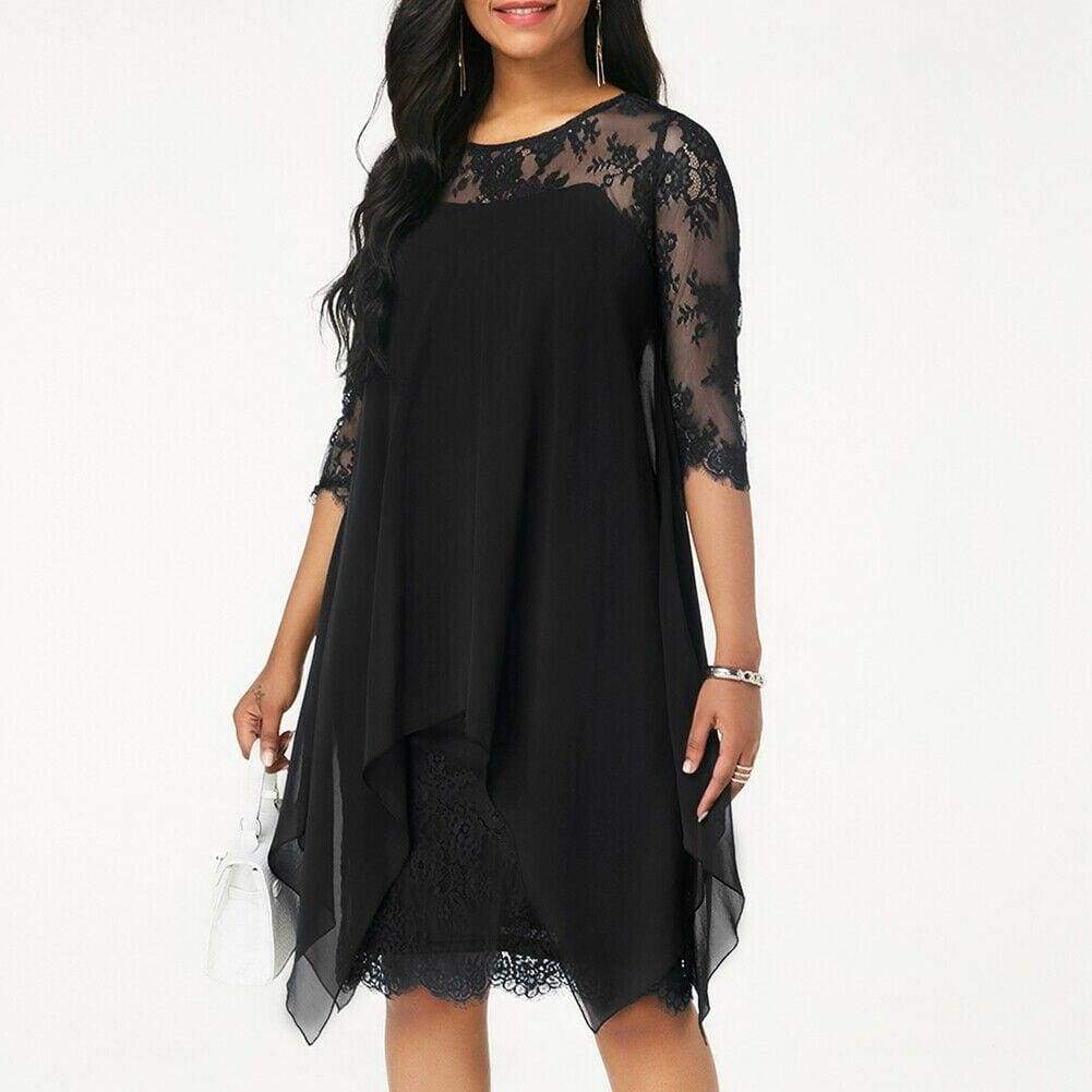 New 3/4 Sleeve Causal Loose Lace Evening Formal Dress Elegant Office Ladies Summer Party Beach Holiday Sundress