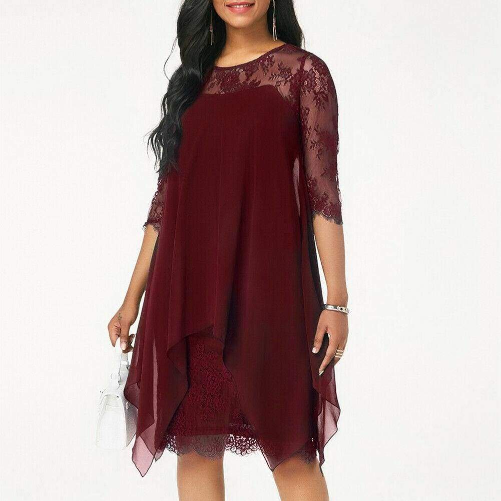 New 3/4 Sleeve Causal Loose Lace Evening Formal Dress Elegant Office Ladies Summer Party Beach Holiday Sundress