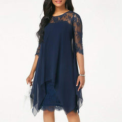 New 3/4 Sleeve Causal Loose Lace Evening Formal Dress Elegant Office Ladies Summer Party Beach Holiday Sundress
