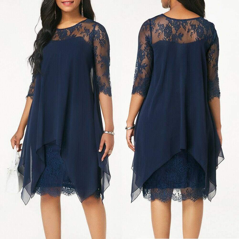New 3/4 Sleeve Causal Loose Lace Evening Formal Dress Elegant Office Ladies Summer Party Beach Holiday Sundress
