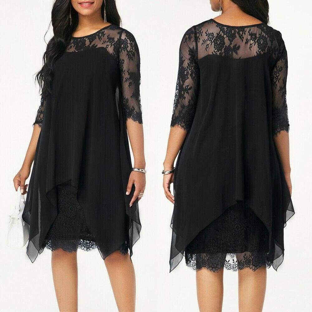 New 3/4 Sleeve Causal Loose Lace Evening Formal Dress Elegant Office Ladies Summer Party Beach Holiday Sundress