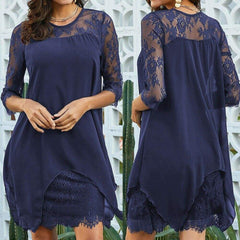 New 3/4 Sleeve Causal Loose Lace Evening Formal Dress Elegant Office Ladies Summer Party Beach Holiday Sundress