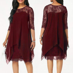 New 3/4 Sleeve Causal Loose Lace Evening Formal Dress Elegant Office Ladies Summer Party Beach Holiday Sundress