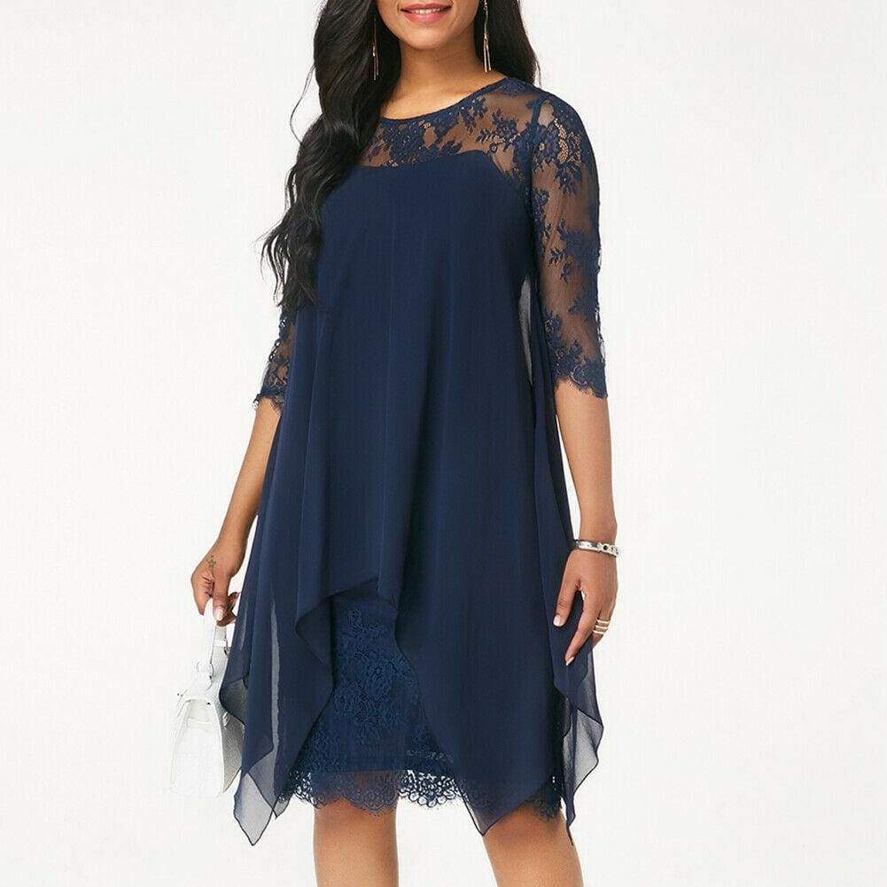 New 3/4 Sleeve Causal Loose Lace Evening Formal Dress Elegant Office Ladies Summer Party Beach Holiday Sundress