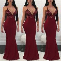 New Formal Prom Long Sequin Dress V-Neck Sleeveless Bodycon SunDress Party Cocktail Long Slim Dress