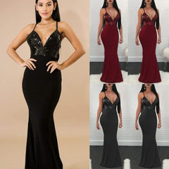 New Formal Prom Long Sequin Dress V-Neck Sleeveless Bodycon SunDress Party Cocktail Long Slim Dress