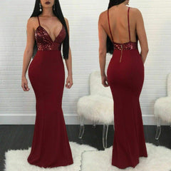 New Formal Prom Long Sequin Dress V-Neck Sleeveless Bodycon SunDress Party Cocktail Long Slim Dress