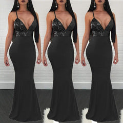 New Formal Prom Long Sequin Dress V-Neck Sleeveless Bodycon SunDress Party Cocktail Long Slim Dress