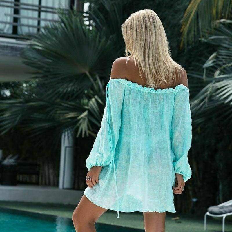 New Ladies Boho Summer Sexy Off Shoulder Mini Short Dress Fashion Sexy Beach Solid Casual Loose Dress Sundress