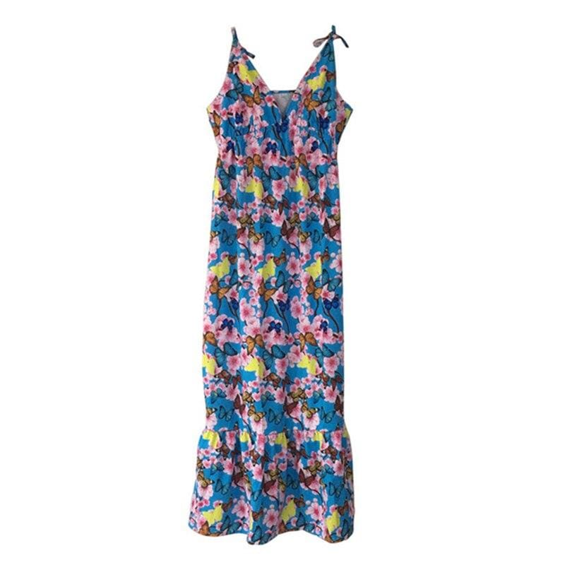 New Summer Beach Strappy V-neck Dress Fashion Ladies Boho Floral Sundress Holiday Beach Sundress Clothes