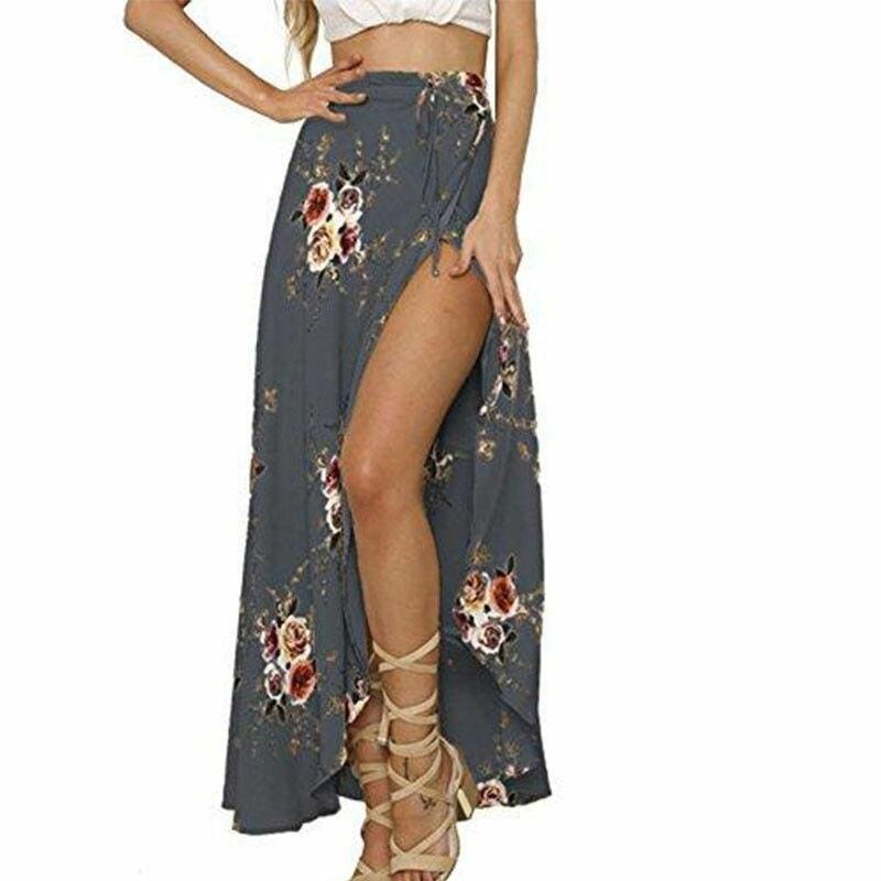 New Summer Hight Waist Maxi Skirt Ladies Fashion Pleated Beach Long Casual Boho Floral Skirt Sundress