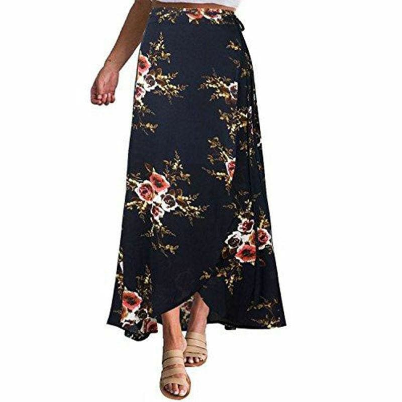 New Summer Hight Waist Maxi Skirt Ladies Fashion Pleated Beach Long Casual Boho Floral Skirt Sundress