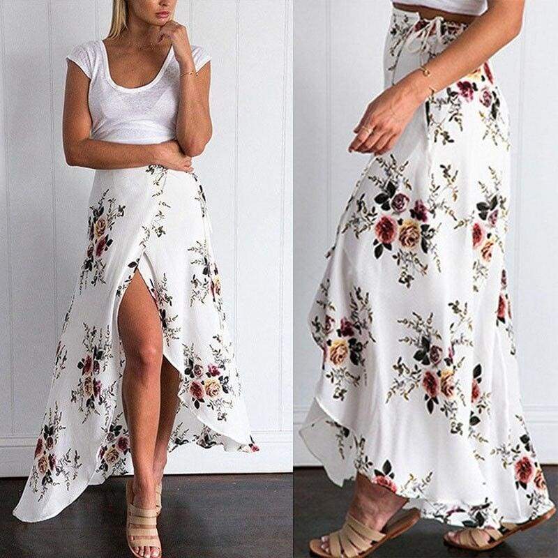 New Summer Hight Waist Maxi Skirt Ladies Fashion Pleated Beach Long Casual Boho Floral Skirt Sundress